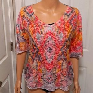 INC International Concepts Petite LG Blouse with Wide Flare Sleeves Bling Design